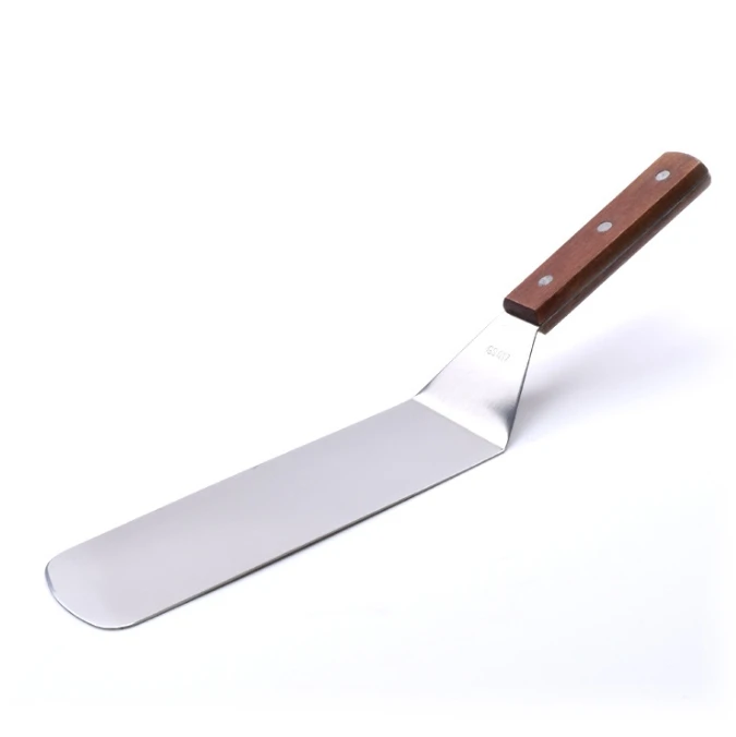 Køkkenspatel træhåndtag grillvender rustfrit stål metalskraber til pandekage teppanyaki stegepande køkkenredskab