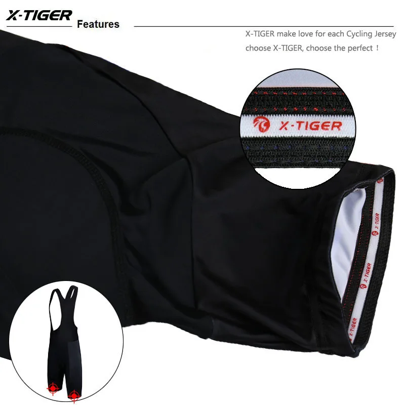 X-TIGER bavoirs de cyclisme Shorts 5D Gel Pad Pro Lycra rembourré vtt vélo de route bavoirs Shorts respirant hommes VTT bavoirs Shorts