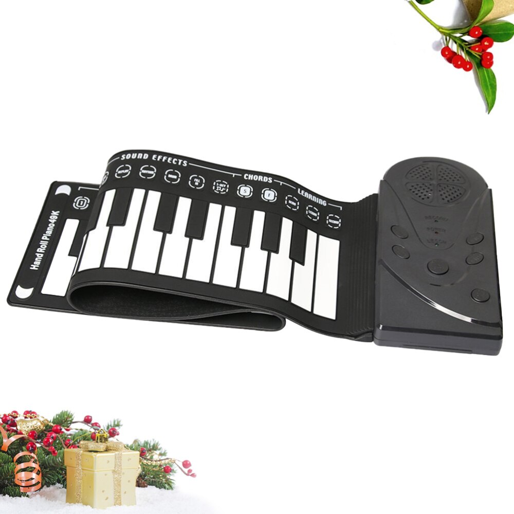 49 Keys Roll-up Keyboard Piano Silicone Foldable Electronic Digital with Speaker without Battery (Silver)