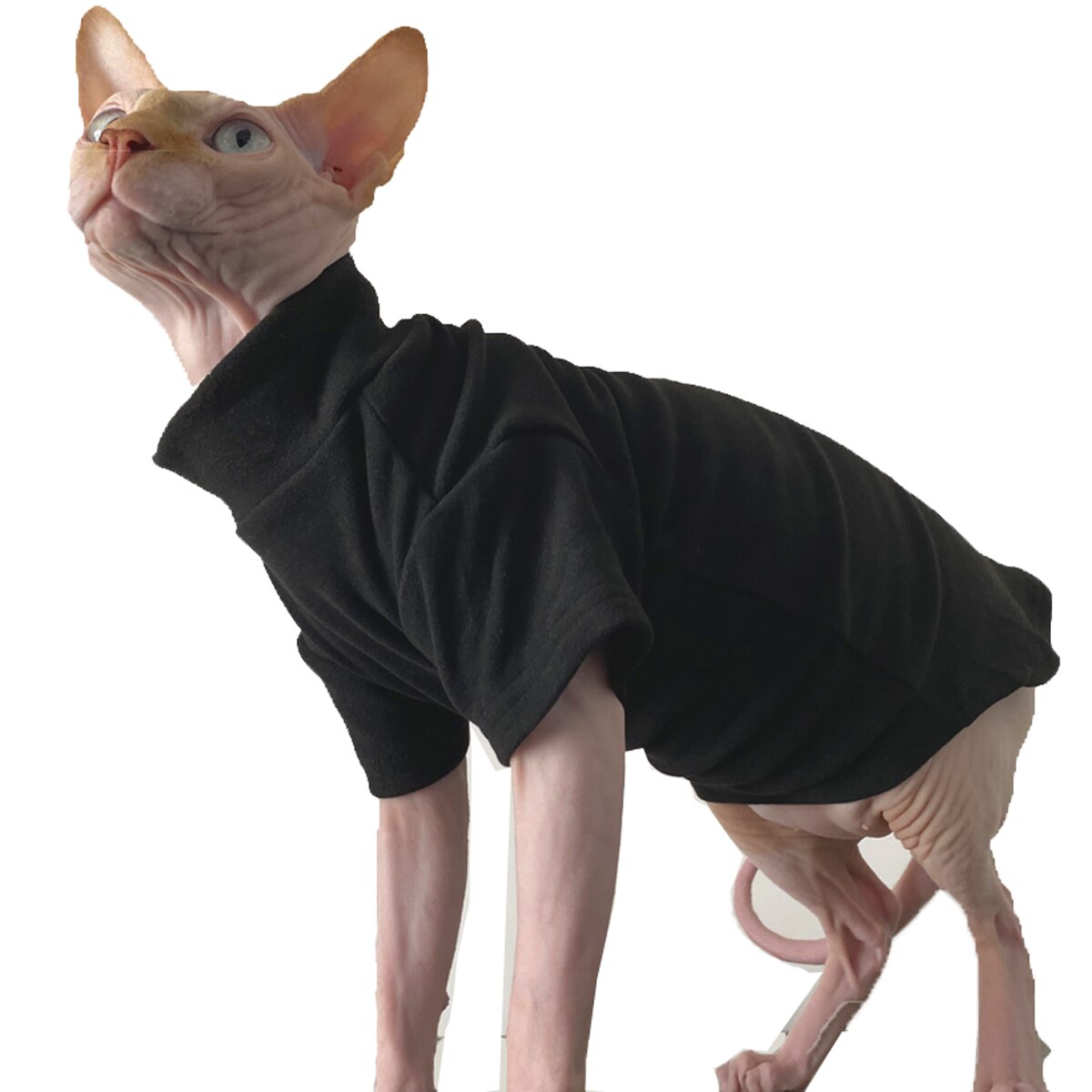 Sphynx Cat Jacket Warm Cat downThickened Double-side Fleece Sest Hairless Cat Clothes Cat Vest for Devon,Cornish,Small Dogs: Under Clothes-Black / M