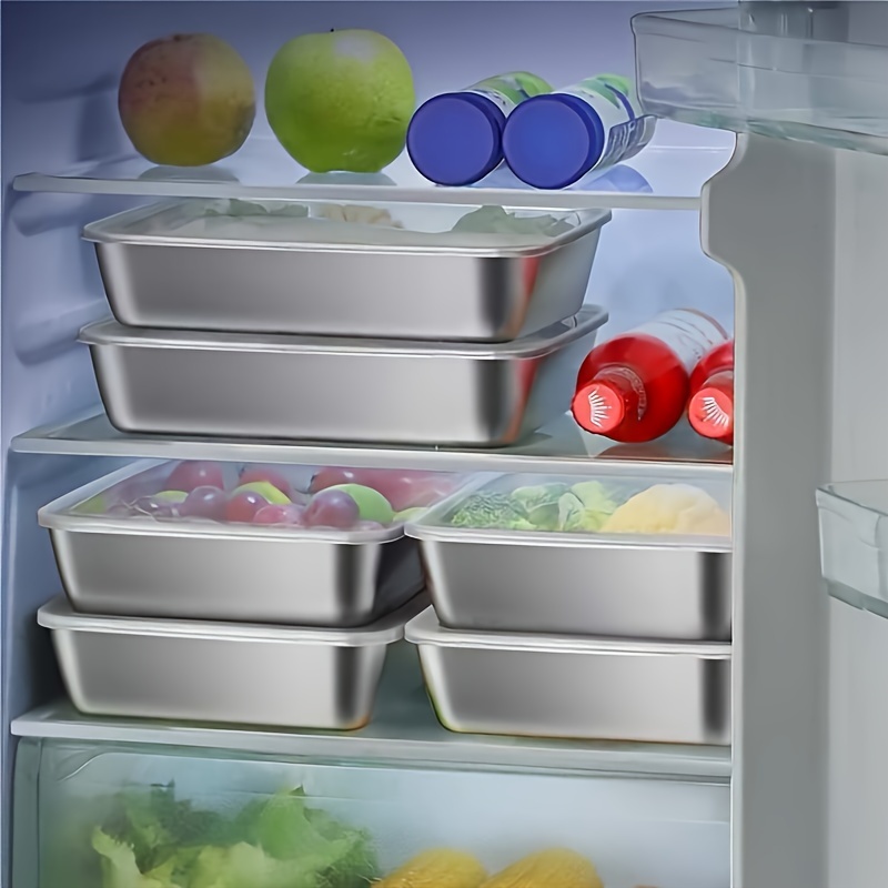 Ensemble de 5 conteneurs de stockage des aliments en acier inoxydable – Couvercles transparents, empilables. Parfait pour la Viande/Fruits/Veggies en Camping,