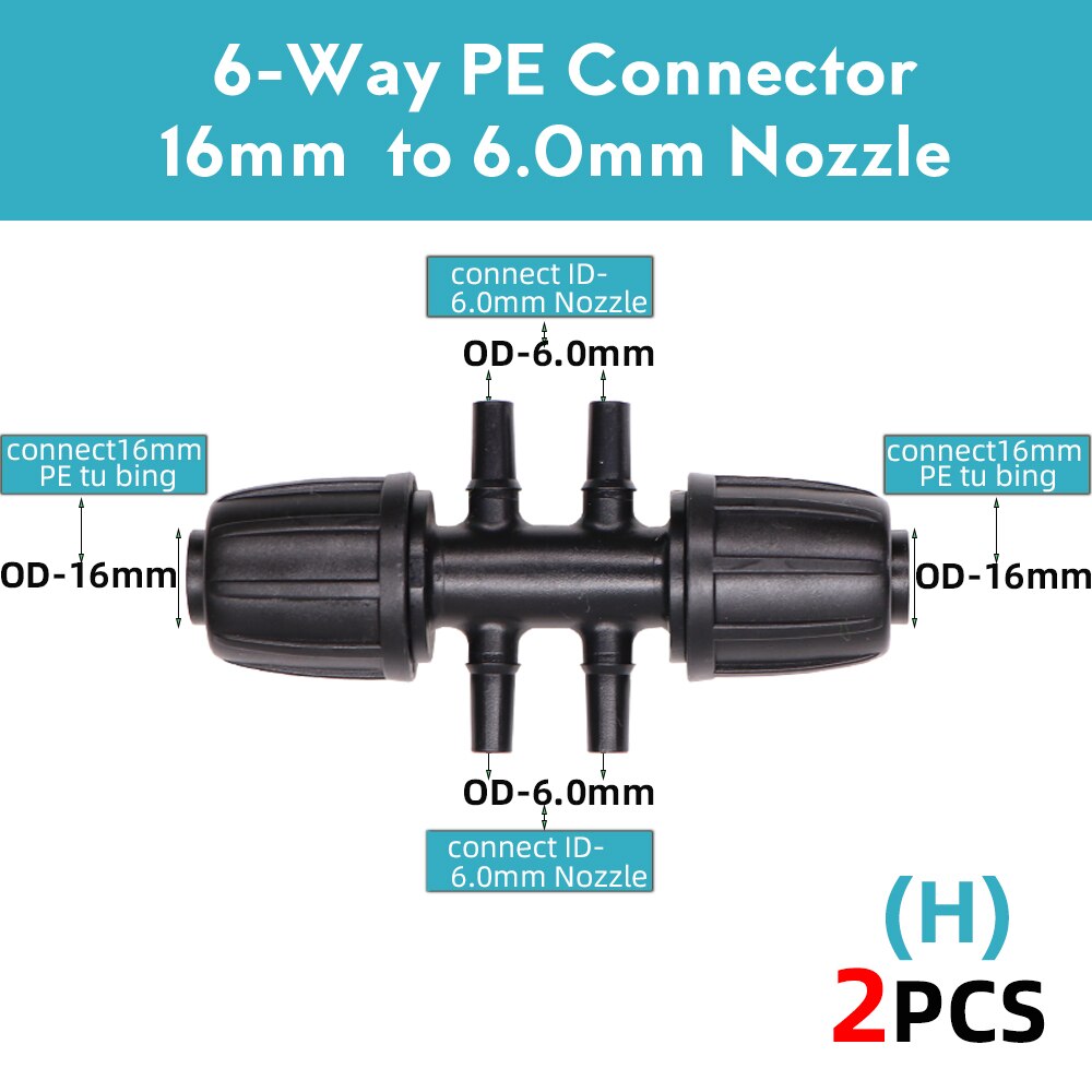 16mm PE Tubing Garden Water Connector to 8/11mm 4/7mm 3/5mm Reduce Tee Coupling Adapter Equal Shut Off End Plug Irrigation: H-2PCS
