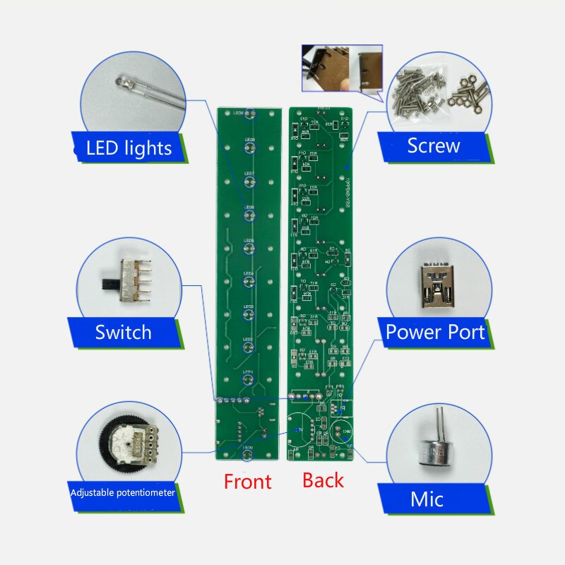 Columna de Luz LED de 10 niveles para cine en casa, Medidor de VU de luz LED con Control de sonido y cristal, para música