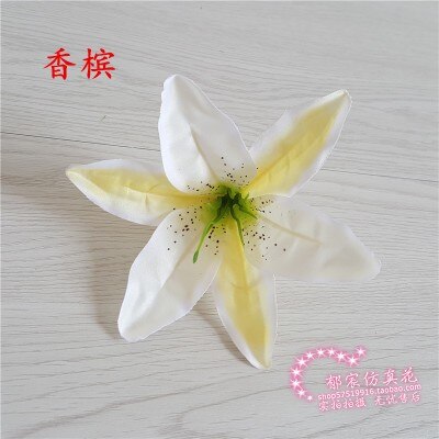Flores de lirio artificiales de 13CM, cabezas de flores de seda, lirios de simulación, decoración de en casa, boda, manualidades de álbum de recortes, 10 unids/lote: champagne