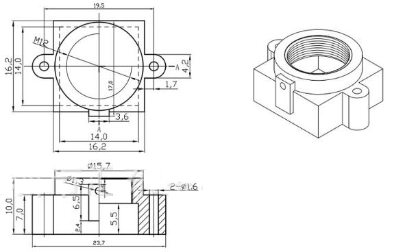 Plastic M12 Lens Holder 20mm Hole Spacing, Height 10.3mm 10pcs lot