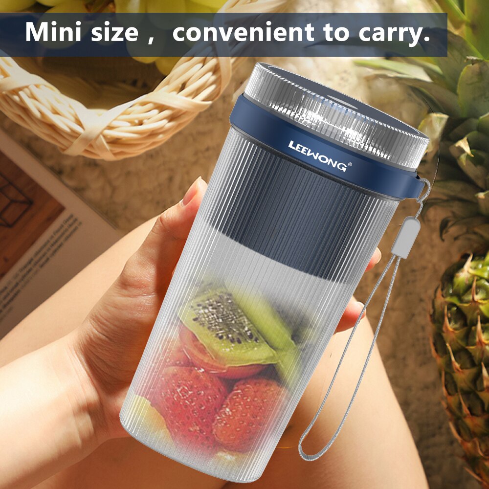 LEEWONG Portable Blender USB Mini Fruit Smoothie Milkshake Juicer Kitchen Travel 350ml Blue