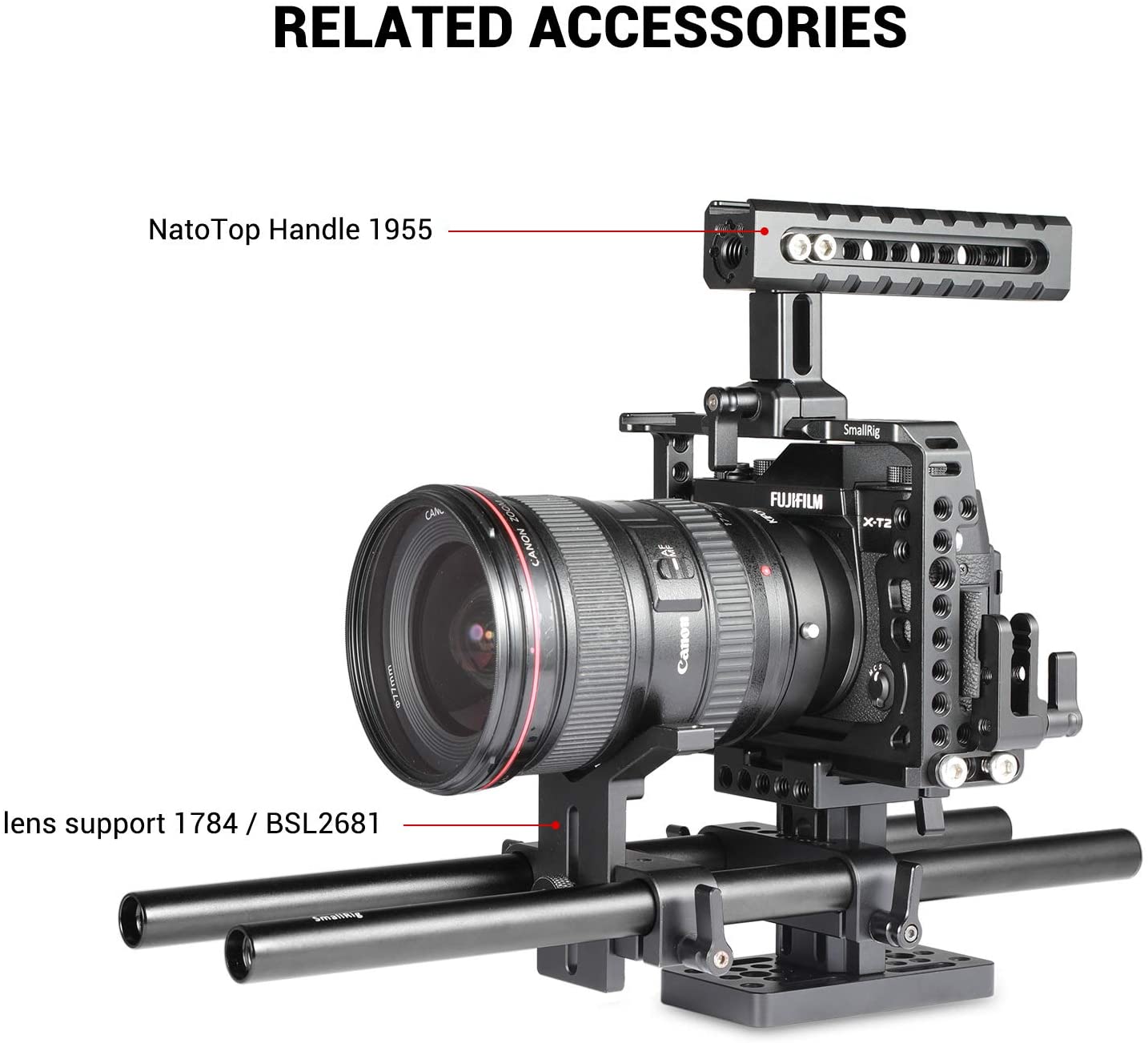 SmallRig 2pcs 15mm Black Aluminum Alloy Rod (M12-40cm) 16 inch Long Rods - 1054