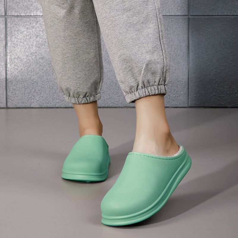 Vinter par hemmatofflor vattentät håll värmen plysch flip flops lätta bomullstofflor män dam storlek 36-45