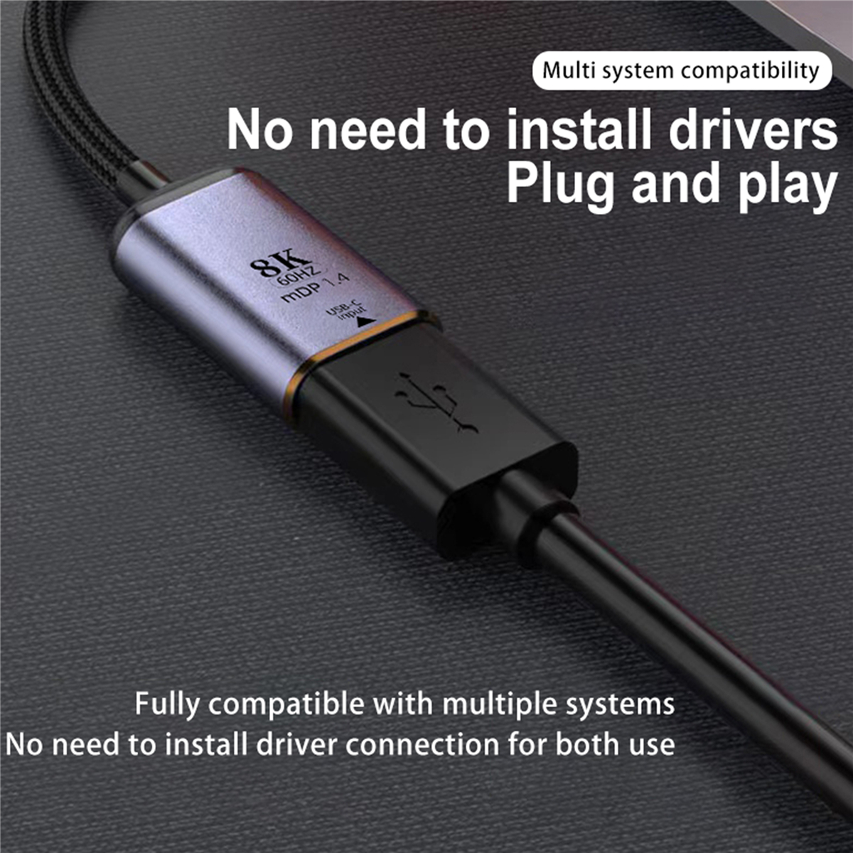 Adaptador de vídeo Premium HD 8K @ 60Hz compatible con HDMI 2,1 a USB-C, convertidor macho a hembra tipo C toDP/Mini DP HD, para ordenador portátil, TV, HDR