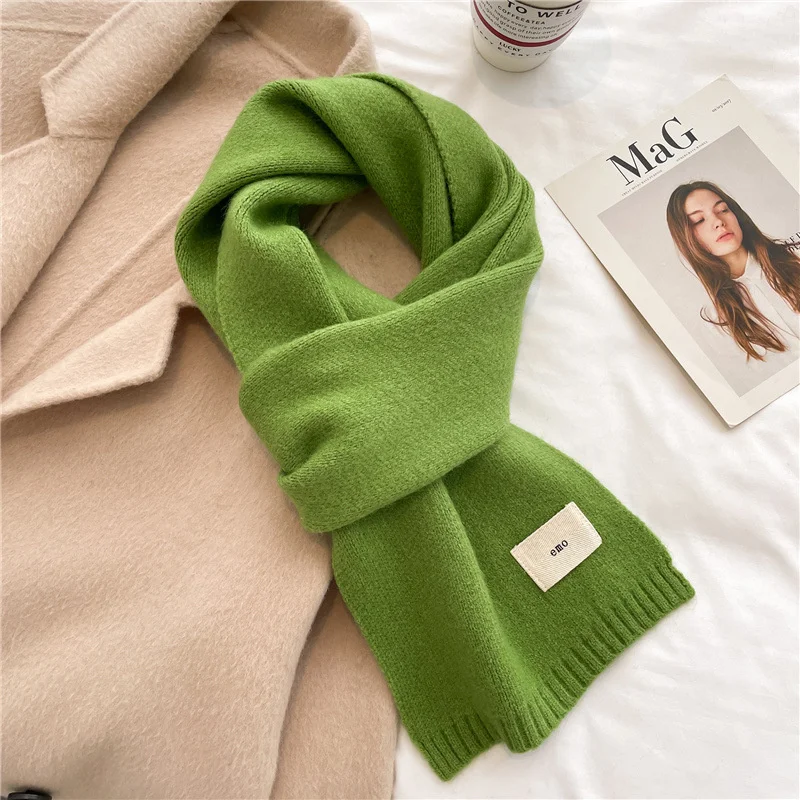 Bufandas coreanas de Cachemira para mujer, chales Pashmina suaves y cálidos para invierno, bufanda larga tejida de Color puro para mujer: Verde