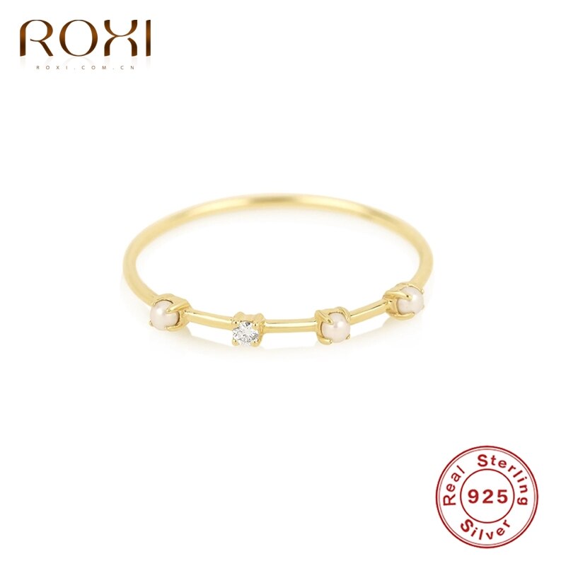 ROXI-Anillo de plata de primera ley y tres perlas para Mujer, sortija de compromiso, plata esterlina 925, estilo , boda