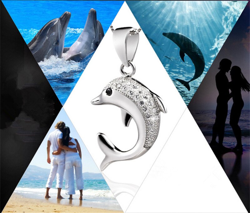 Collana romantica del pendente del delfino per il regalo di anniversario delle ragazze collana animale dello zircone sveglio argento 925 gioielli delle donne trasporto veloce