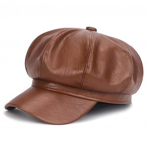 Vrouwen Hoeden Baret Cap Kunstleer Verstelbare Octagon Faux Lederen Hoeden Voor Party Street Wear Шапка Зимняя Женская: Coffee