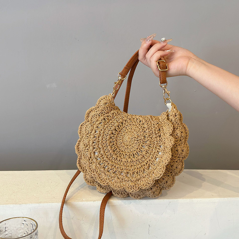 Bolso tejido Vintage, bolso redondo de playa para vacaciones de verano, bolso cruzado de , bolsos de mensajero para mujer
