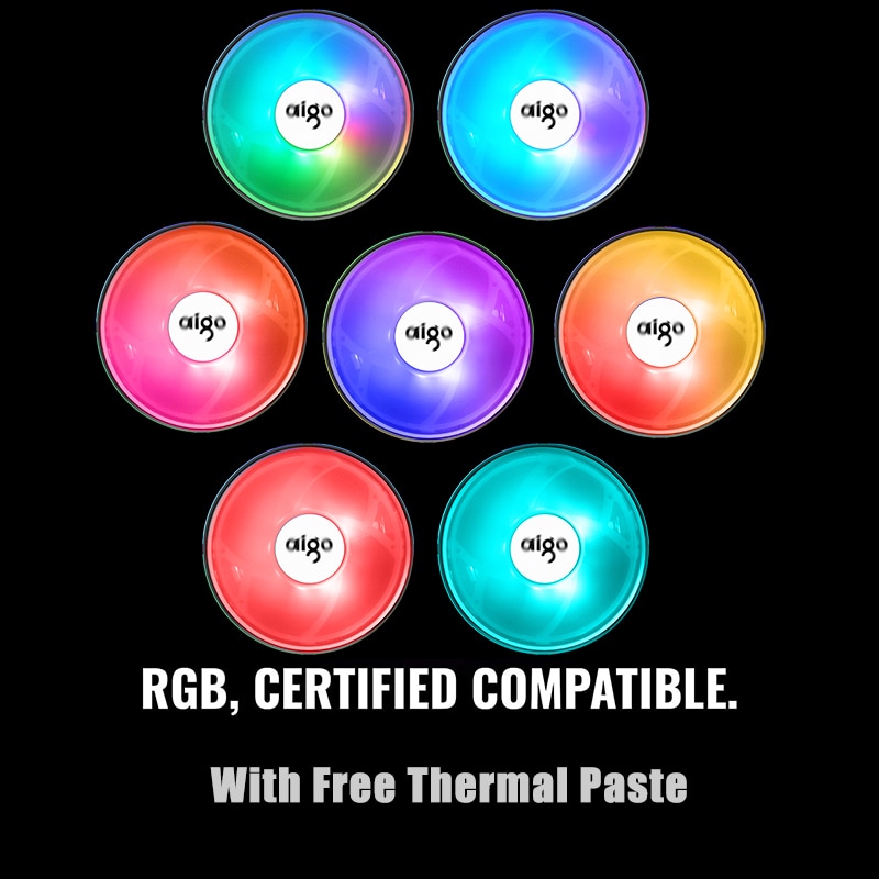 Aigo CPU Cooler Radiator 120mm PWM 12V SYNC RGB LED Fan CPU Air Cooling Computer Cooler LGA/1151/1155/AM3/AM4 4Pin CPU Cooler