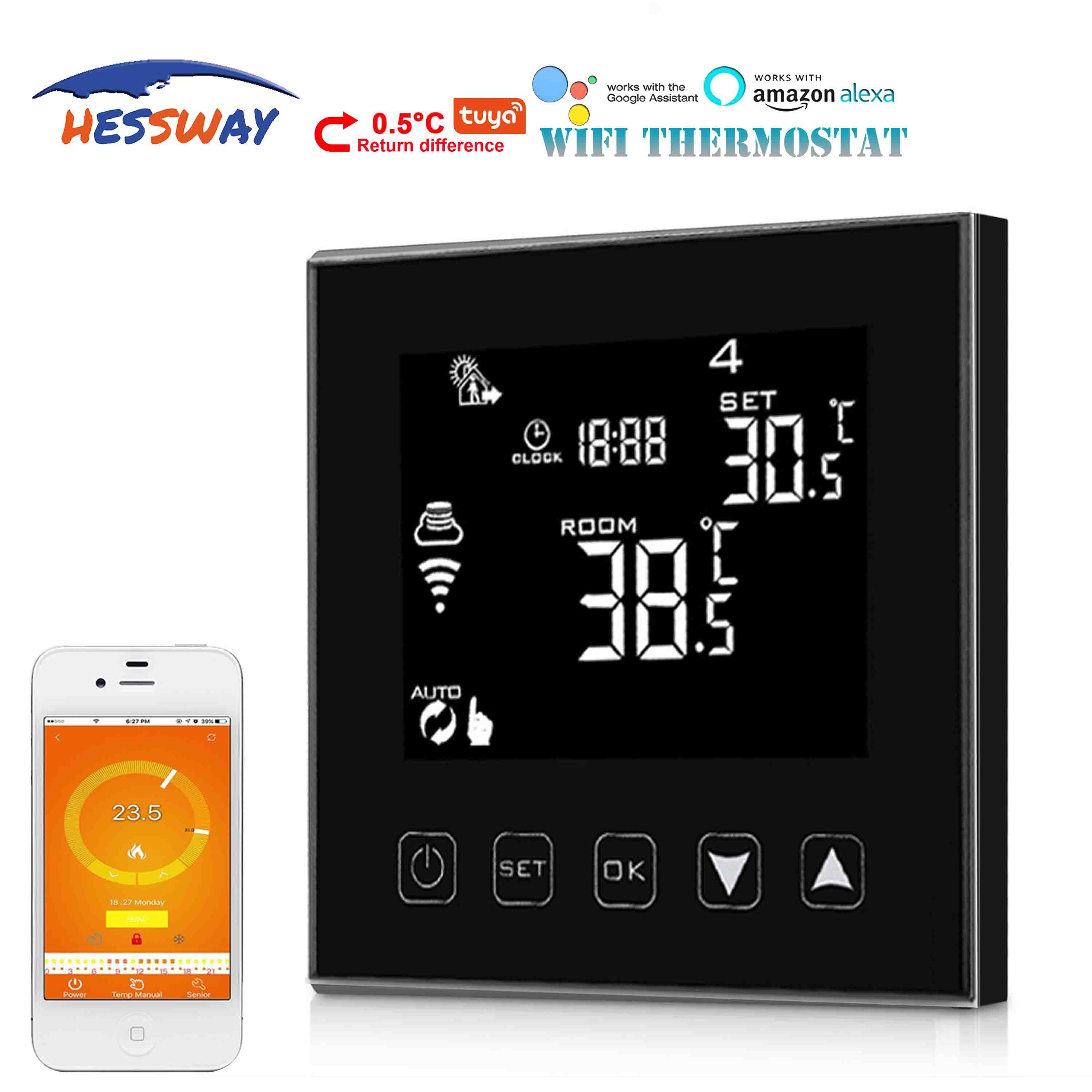 Hessway no/nc google home control wifi smart termostat for gulvvarme smart bryter