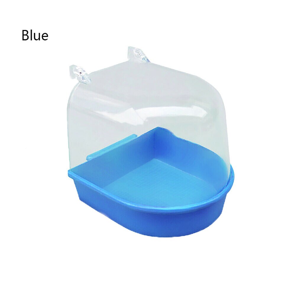 Plast papegøje fugl badekar med hængende kroge akryl gennemsigtig pet bur parakit vand badekar kasse til: Blå