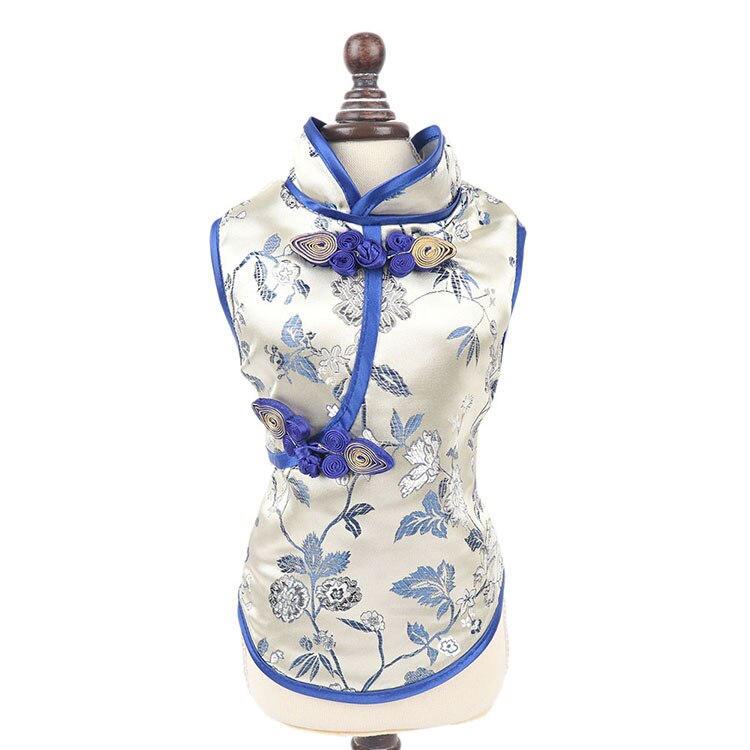 Katten Jurken Bloemen Borduren Tapestry Satijn Cheongsam voor Huisdieren Kat Kleding Outfit kedi giysileri S-XXL: S