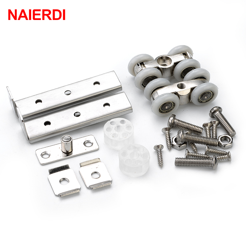 NAIERDI Licht Schuifdeur Roller Caster 4 Wielen Thuis Kamer hout Deur Wielen Rail Track Katrol Beer 30 KG Voor Meubels Hardware