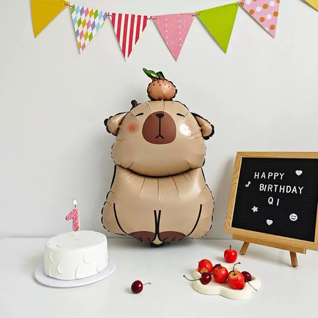 Juego de Globos con tema de capibara de dibujos animados, decoraciones para de cumpleaños de animales para niños con número de lámina de caramelo de 32 pulgadas, Globos para Baby Shower, juguete de