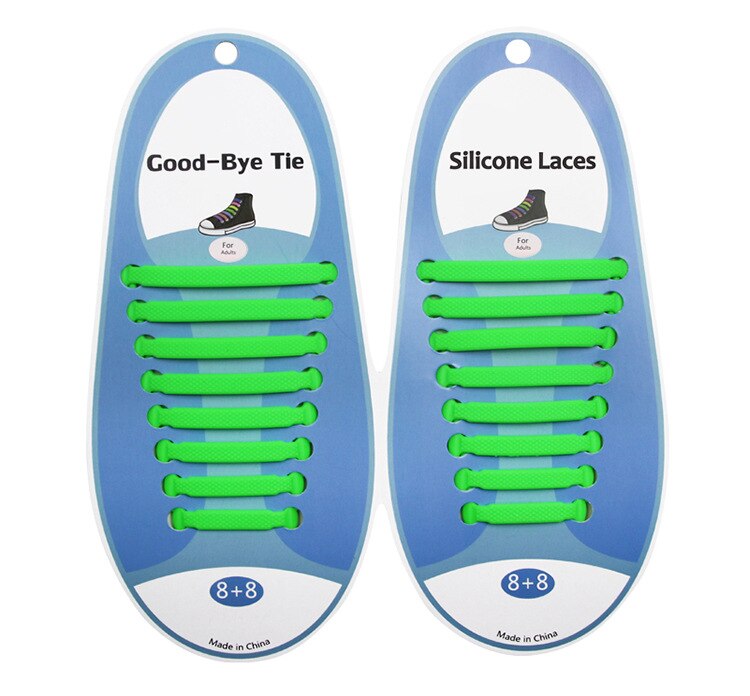 16PCS Silicone Elastic Shoelaces Unisex Athletic No Tie Shoe Lace All Sneakers Fit Quick Shoe Lace: green