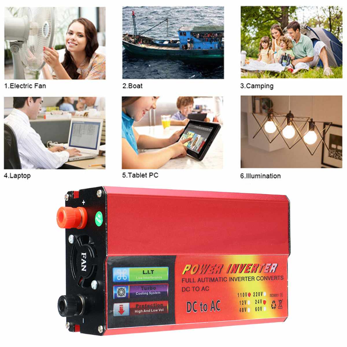 Modifisert ren sinusbølgeeffektomformer 5000w 12v 24v 220v spenningstransformator  dc 12v til  ac 1100v omformer med led -display