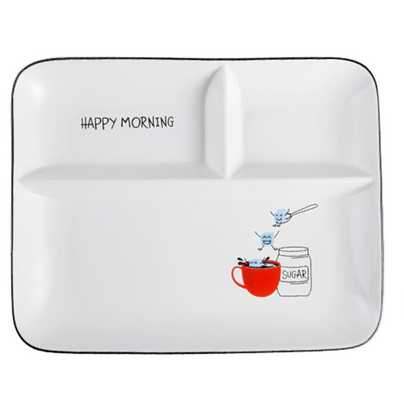 Nordic rectangular separating plate ceramic fruit snack dividing simple fast food breakfast tableware children home