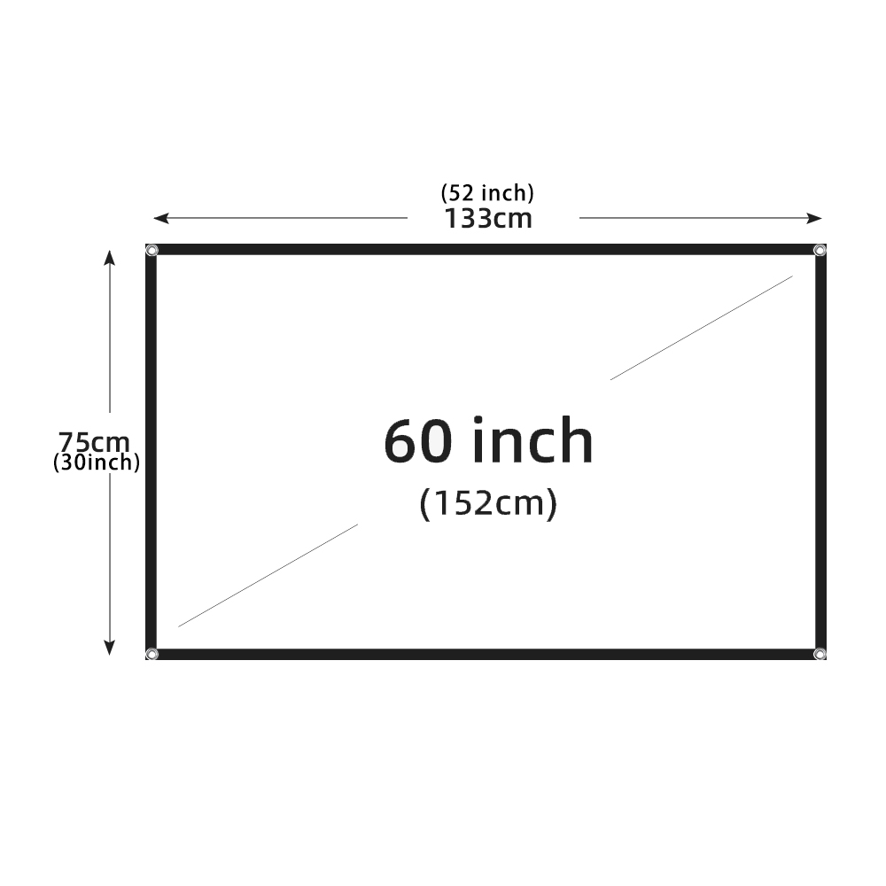 Pantalla de proyector plegable portátil para interiores y exteriores, pantalla de proyección suave de 60-200 pulgadas, alta densidad, blanca, menos pliegues, 16:9: 72 pulgadas