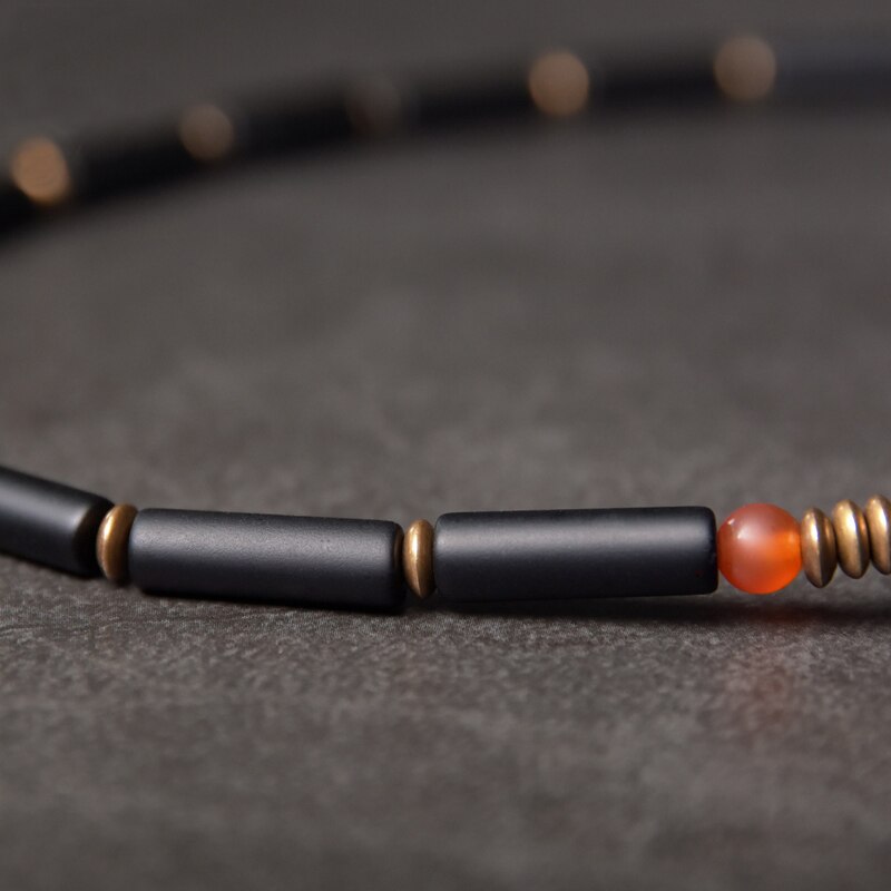 Perline tibetano Nero onice Del Braccialetto dell'annata Trasformati Rame Vajar Zen Gioielli di Guarigione Accessori di Protezione Delle Donne Degli Uomini