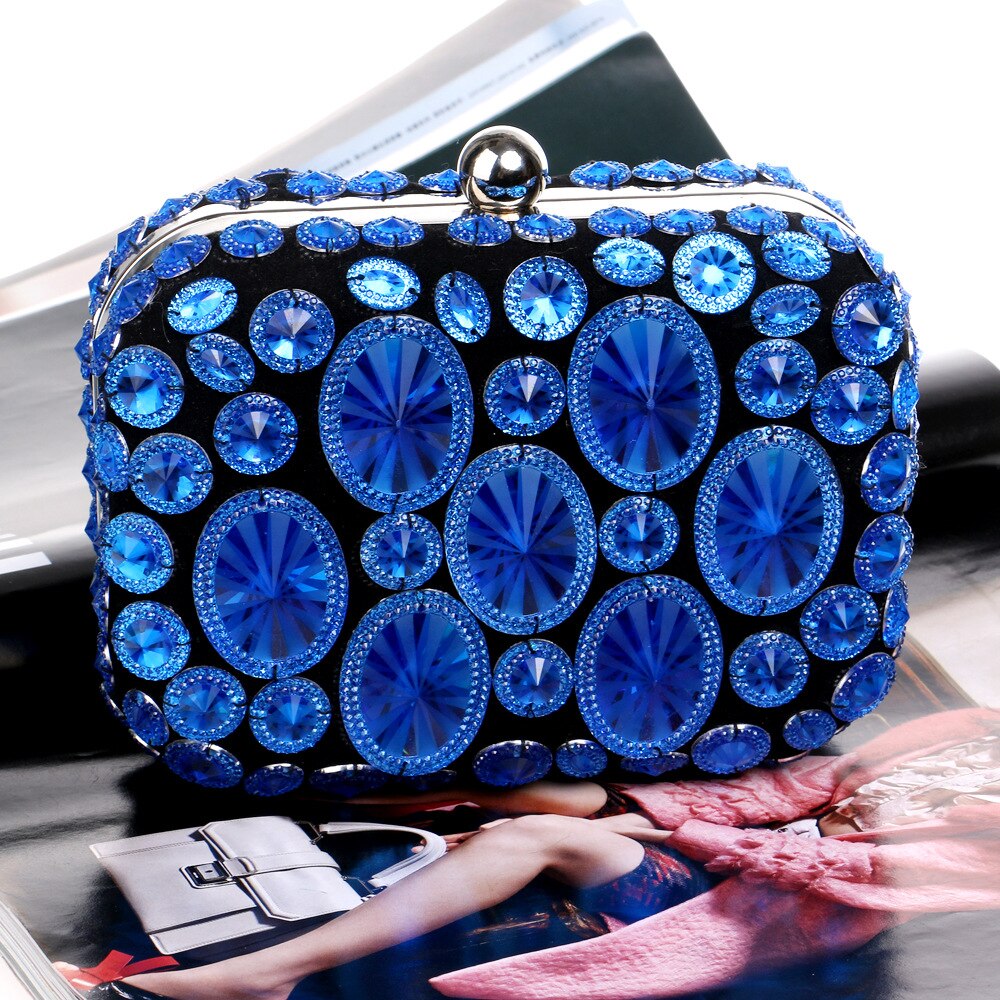 Women Evening bag Women Diamond Rhinestone Clutch Crystal Day Clutch Wallet Wedding Purse Party Banquet Lady Crossbody bag: Blue