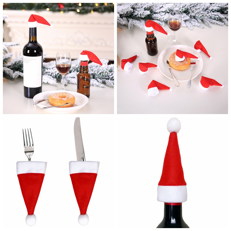 10PCS Mini Kerstman Hoed Wijn Kurken Santa Hoed Creatieve Kerst Home Decoratie Kerst Party Restaurant Decoratie