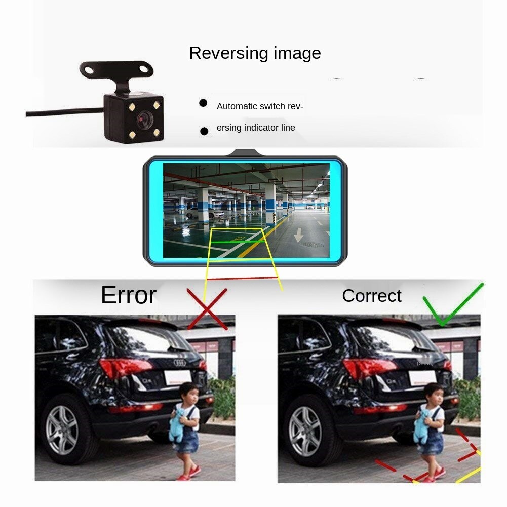 ELRVIKECS 4-zoll berühren Bildschirm Bindestrich Nocken HD Nachtsicht 1080p Dual SPIEGEL Fahrzeug Fahren DVR Parkplatz überwachung