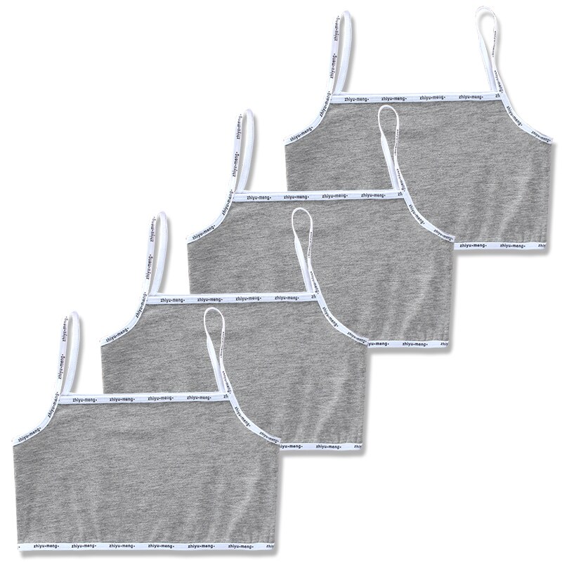 4 Stk/partij Meisjes Comfortabele Sport Training Beha Katoen Crop Top Kids Ondergoed 8-14years: Grey