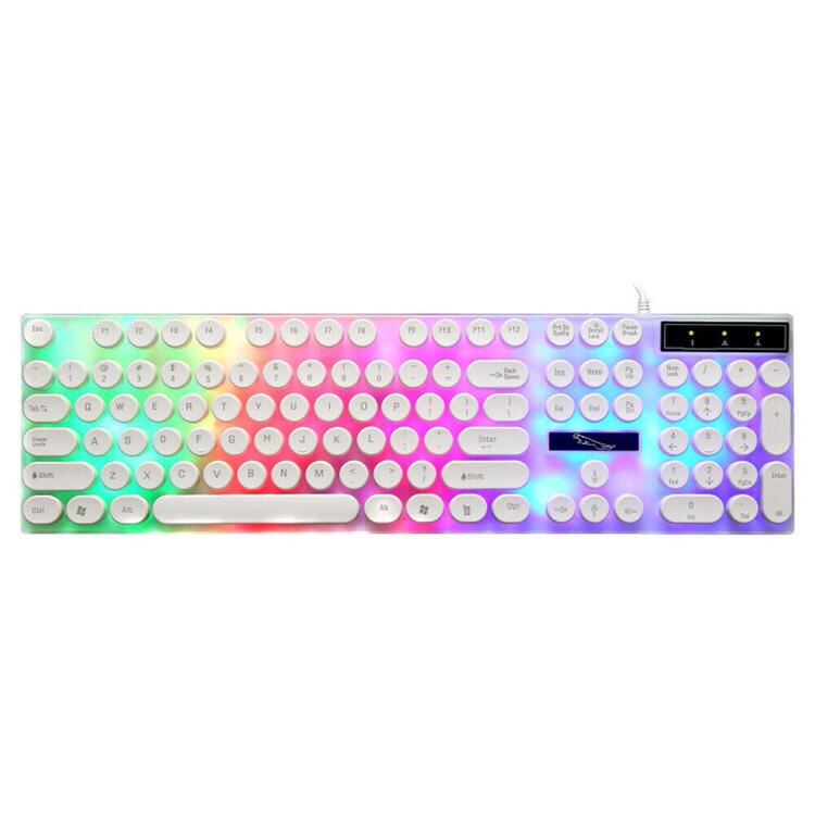 Plastic G21 104 Keys Wired Keyboard Waterproof Colorful Mixed Light Mechanical Circular Keycaps Backlit Keyboard for PC Laptop: Keyboard White