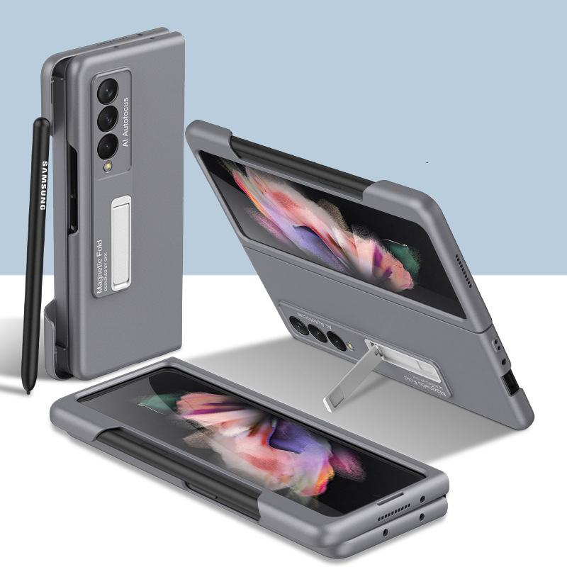 Coque rigide PC avec support à fente pour stylo, étui rigide avec béquille magnétique pour Samsung Galaxy Z Fold 3 5G: Gray