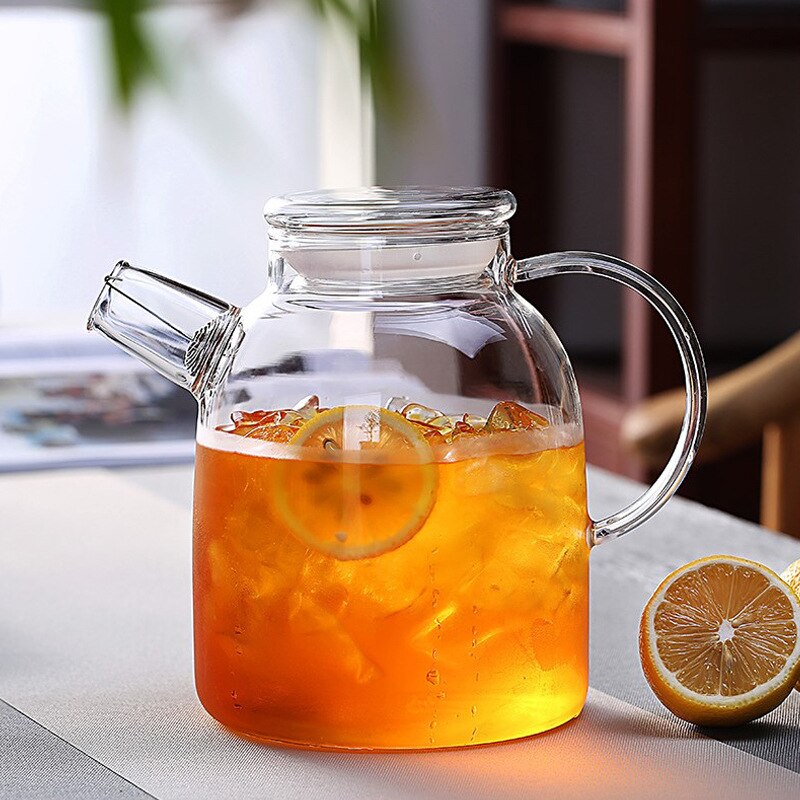 Household Large Volume Heat Resistant Glass Cold Water Pot Lemonade Flower Tea Jug Heatable Water Kettle Drinkware Pitcher: 1600ml