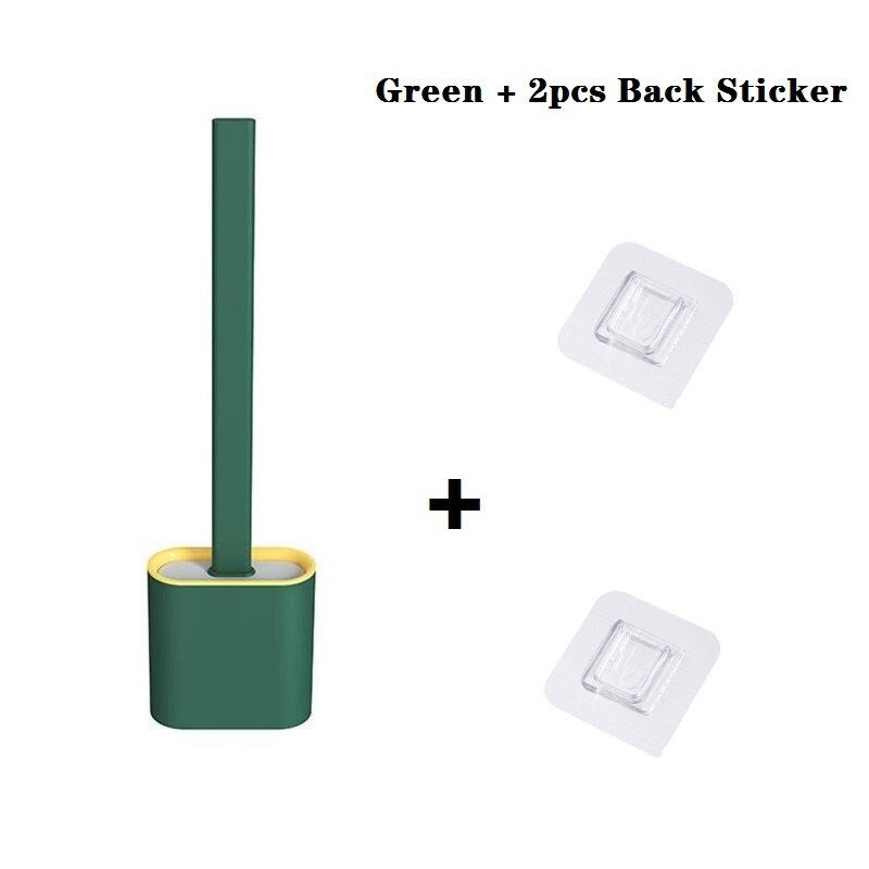 1pc silikon wc toalettbørste veggmontert flatt hode fleksibel myk børste hurtigtørkende holder 2 stk back stick baderomstilbehør: Grønn med 2 stk bak