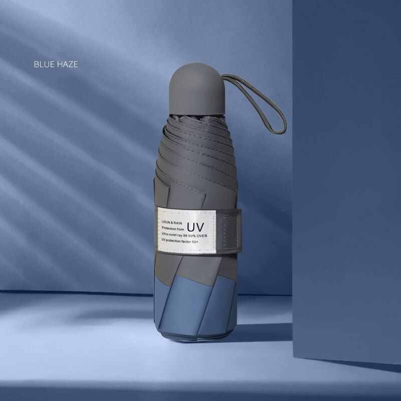 8 ribber mini paraplyer vindtett anti -uv 5 sammenleggbar vinyl paraply bærbar reise regn kvinner menn låve lomme paraply parasoll: Blå