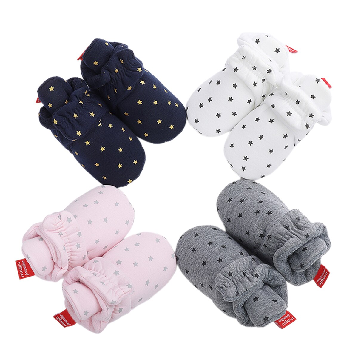 Babyschoentjes, trendy, met sterren bedrukte binnenpantoffels, warme sokken met antislip grip, peuters voor de eerste stapjes