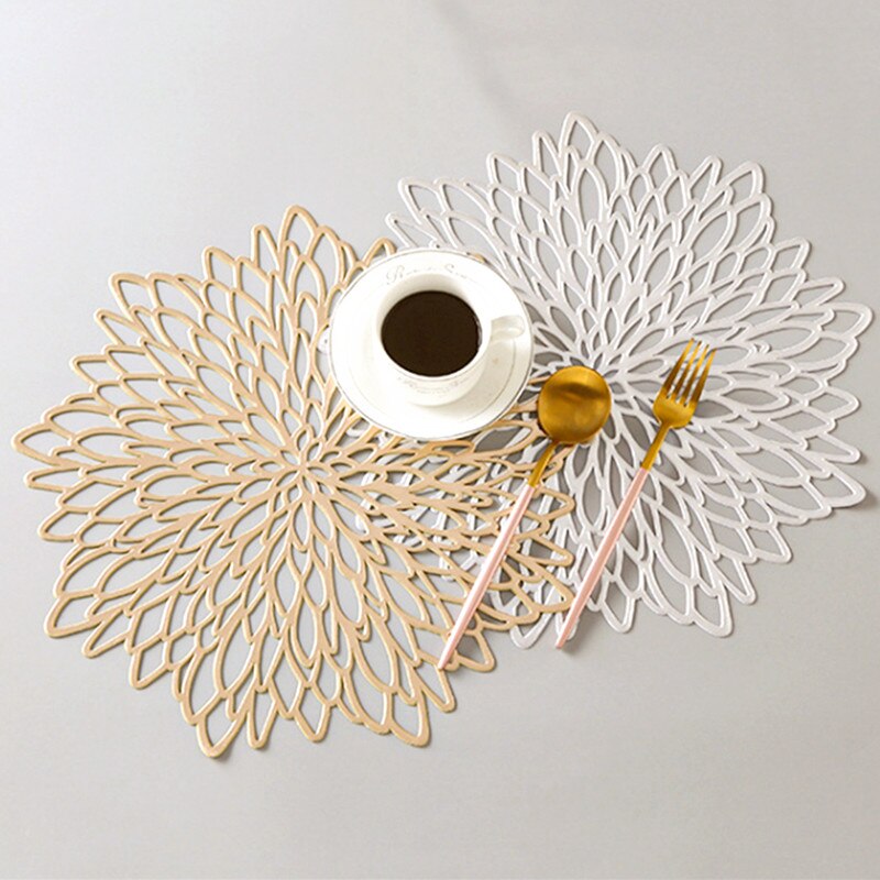 4/6/8pcs PVC Coaster Placemat for Dining Table Hibiscus Coaster Insulation Table Mats Heat Resistant Placemats Hollowed-out Mat