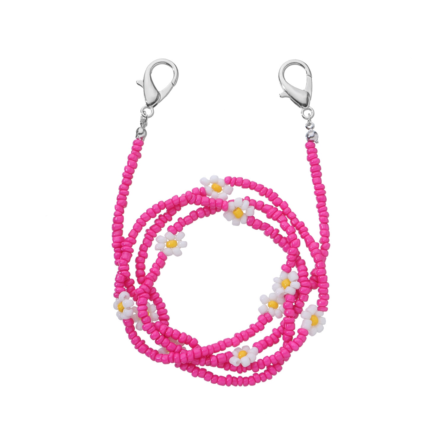 Produkt farverige blomster perler briller kæde daisy blomst anti-mistet maske kæde piger kvinder: Rosenrød