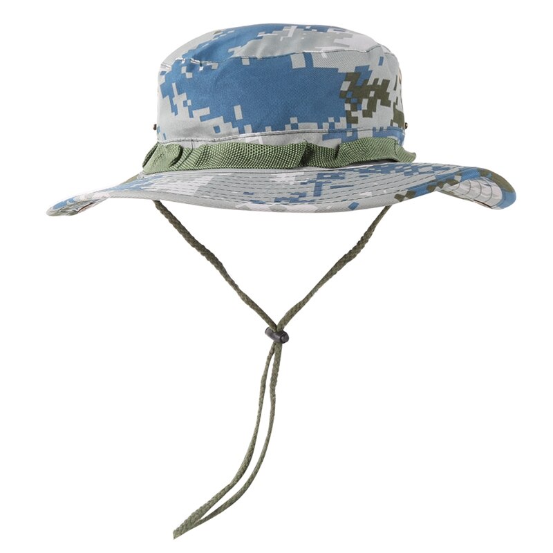 Mujeres Hombres Unisex Cubo de estilo Casual ajustable Packable plegable sombrilla sombrero mezcla de algodón pescador Sun Cap con correa de la barbilla: Camouflage 1