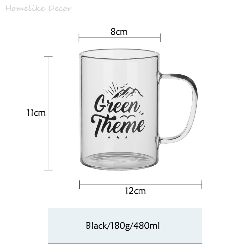 480ml Glazen Bier Mok - Transparant met Engelse Opdruk - Hittebestendig Drinkgerei: Zwart