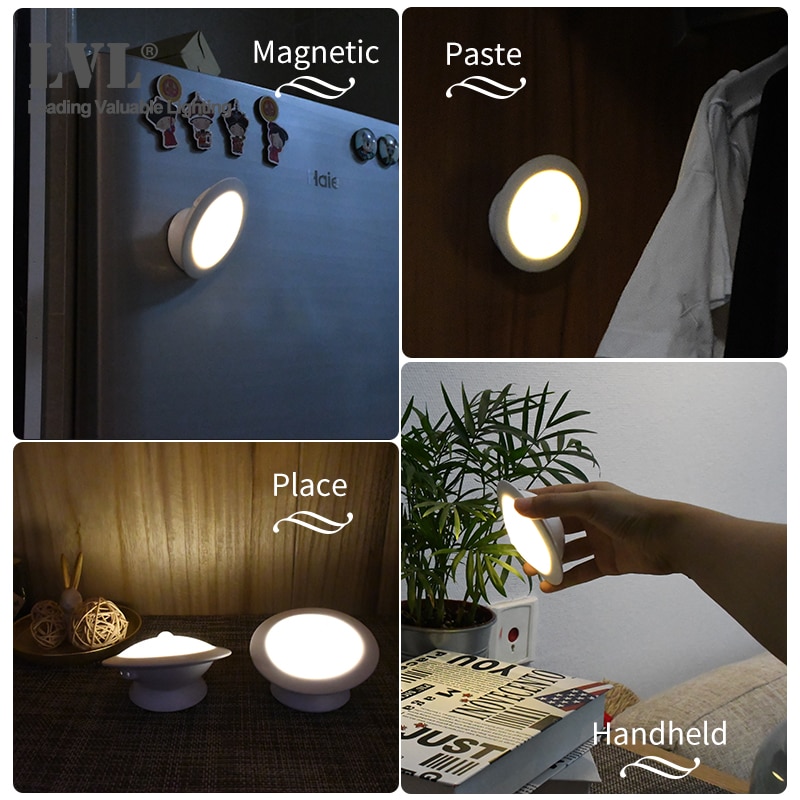 UFO Motion Sensor LED Night Light Rechargeable 360 Degree Rotating Security Wall lamp for Bedroom Stair Cabinet Toilet lights