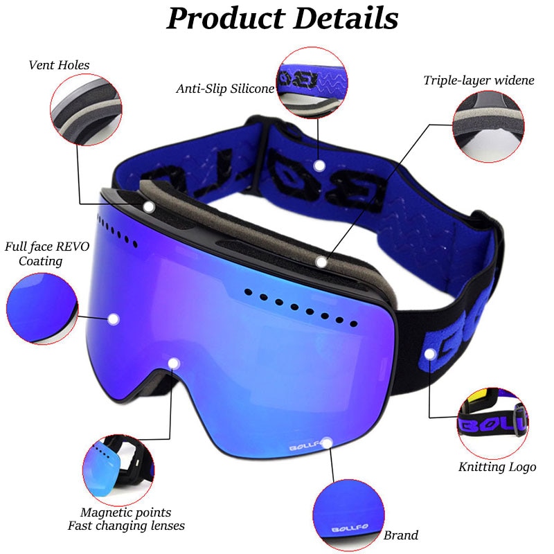 Magnetisk dobbeltlags linse skibriller masker antidugg  uv400 snowboardbriller skibriller briller for menn kvinner med etui