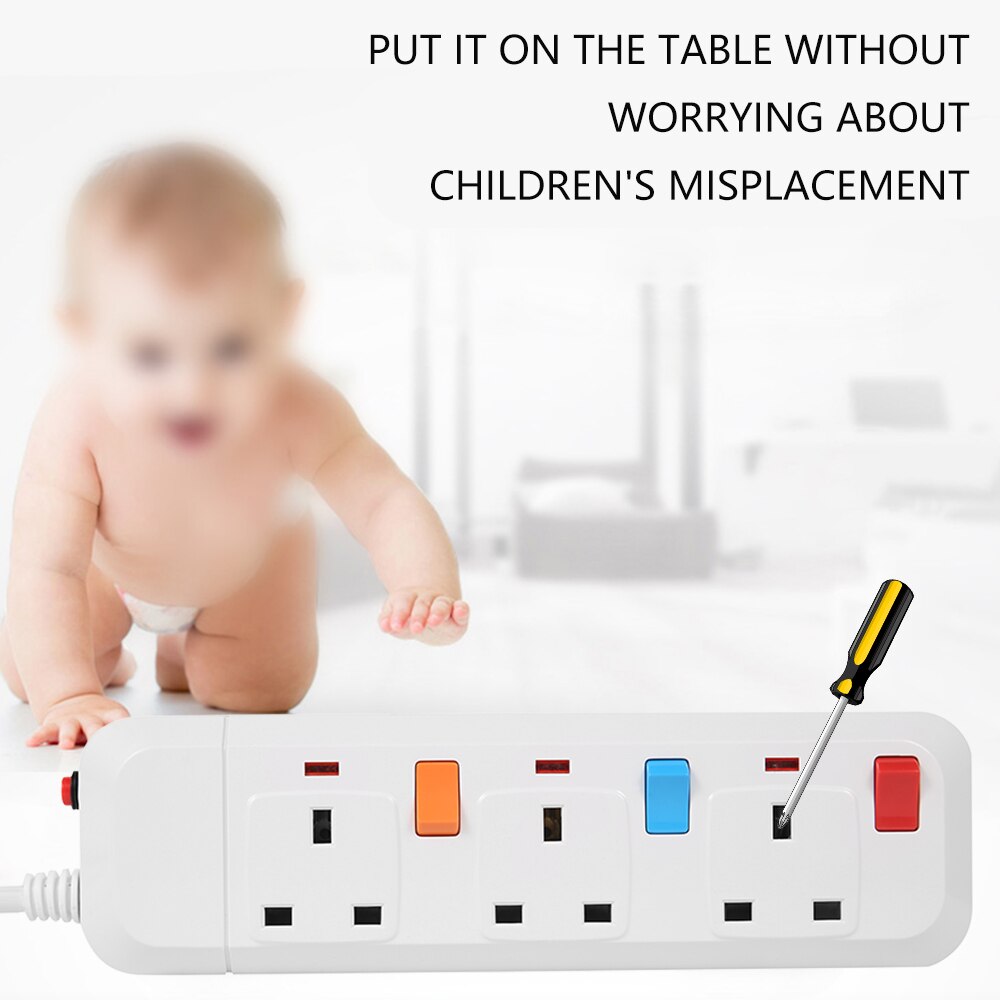 Power Strip Surge Protector 3 AC Universal Outlets UK Plug Sockets Individual Switch with 5m Extention Cord