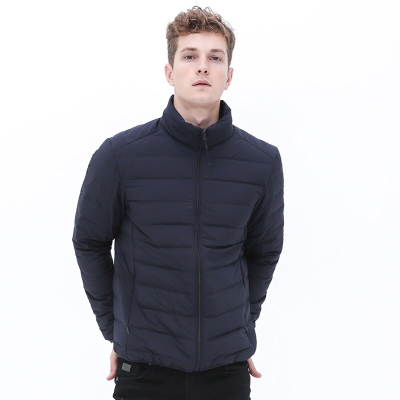 Veste en duvet en tissu imperméable pour homme, col montant, doux, mat, sans couture, manteau d'extérieur, Blazer, automne et hiver: Marine Bleu / XXL
