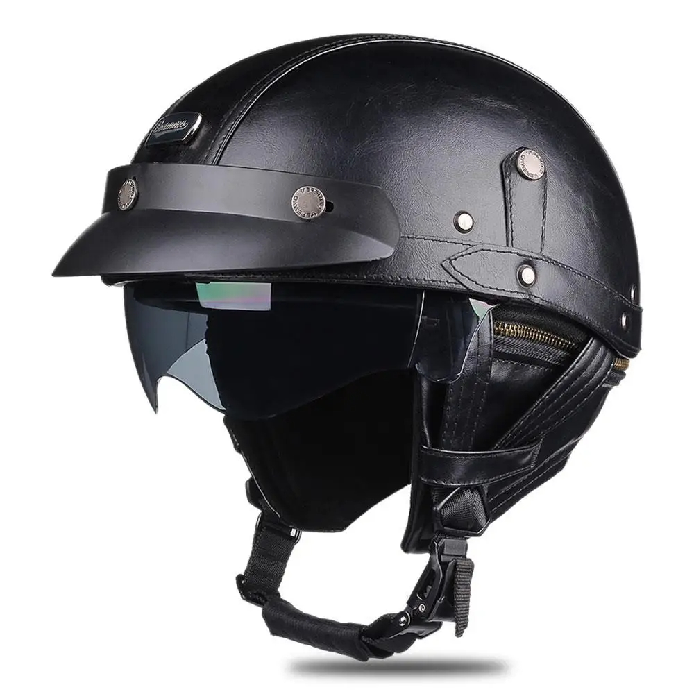 Retro Motorcycle Helmet Vintage Moto Helmet Men Women Half Helmet Built In HD Lens Riding Scooter Capacetes DOT Certification: Khaki / M
