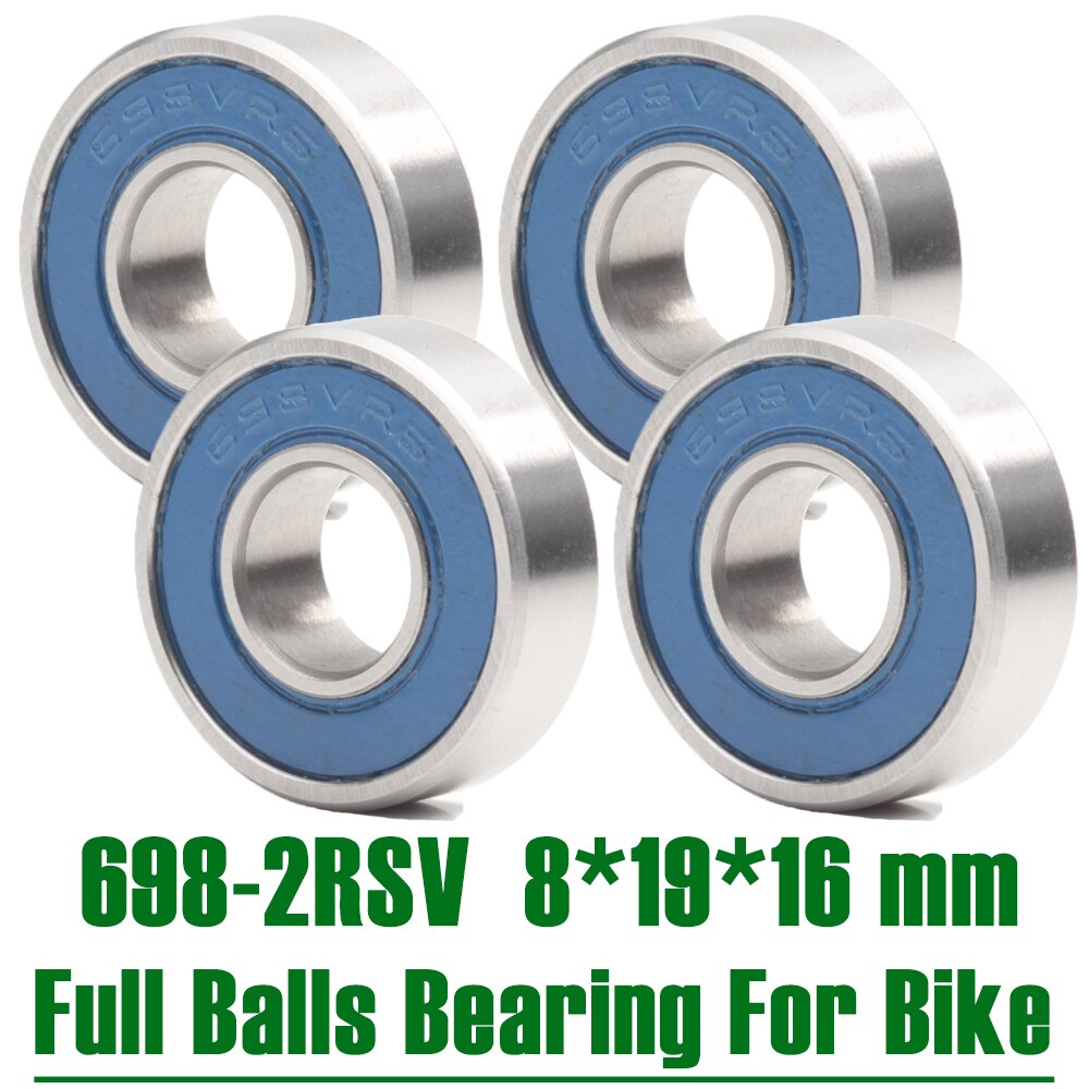 Rodamientos 698 VRS MAX de 8x19x6mm (4 piezas), pivote de bicicleta de acero cromado azul sellado con grasa, rodamiento de bolas completo de carro 698LLU