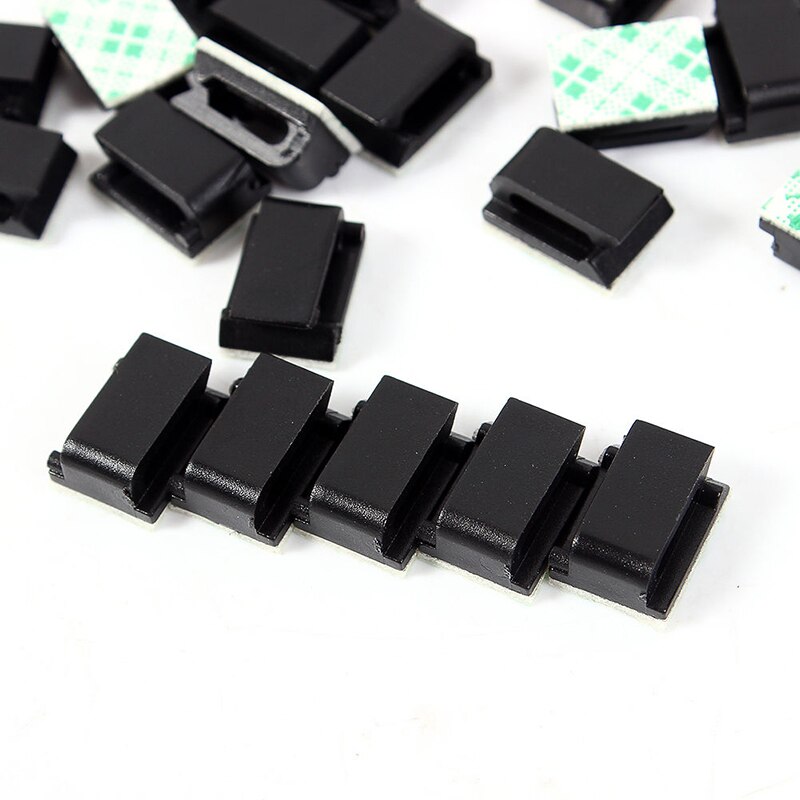 50pc enkelt huls plastik kontor bil ledning ledning kabel indpakning klistret flad kabel holder bindeclips fixer organizer winder
